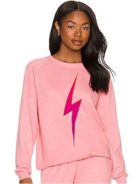 Aviator Nation Bolt Fade Crew Sweatshirt Petal Pink Lightning Sz Small EUC